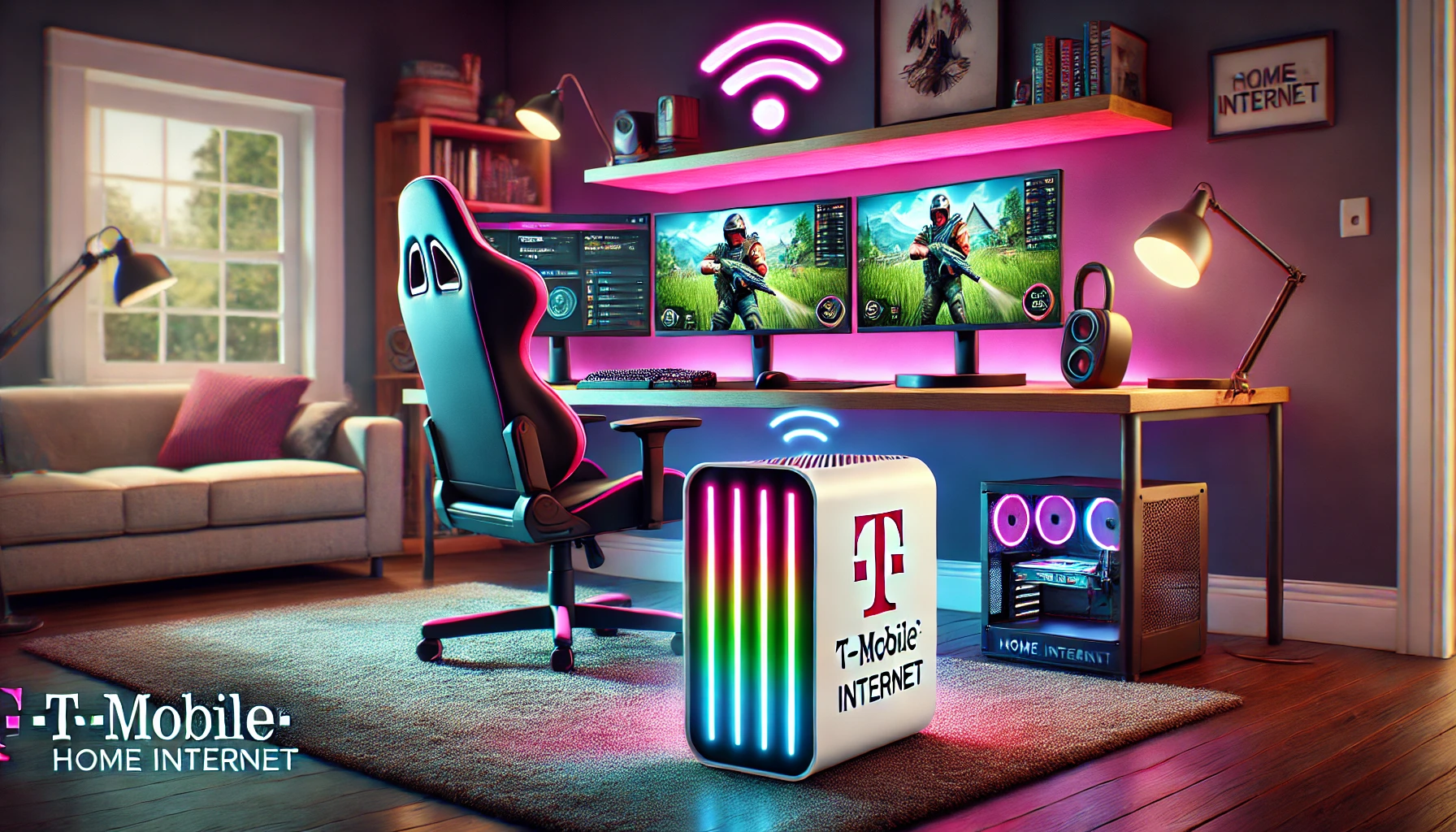 Explore the ultimate gaming setup powered by T-Mobile Home Internet, showcasing high-speed connectivity, seamless gameplay,